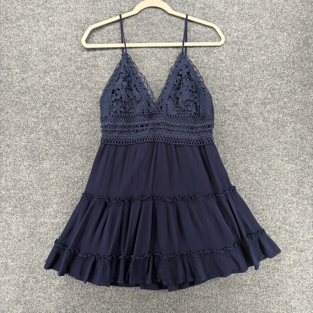 IRIS Dress Womens M Blue V-Neck Babydoll Tiered Flowy Whimsical Romantic Fairy